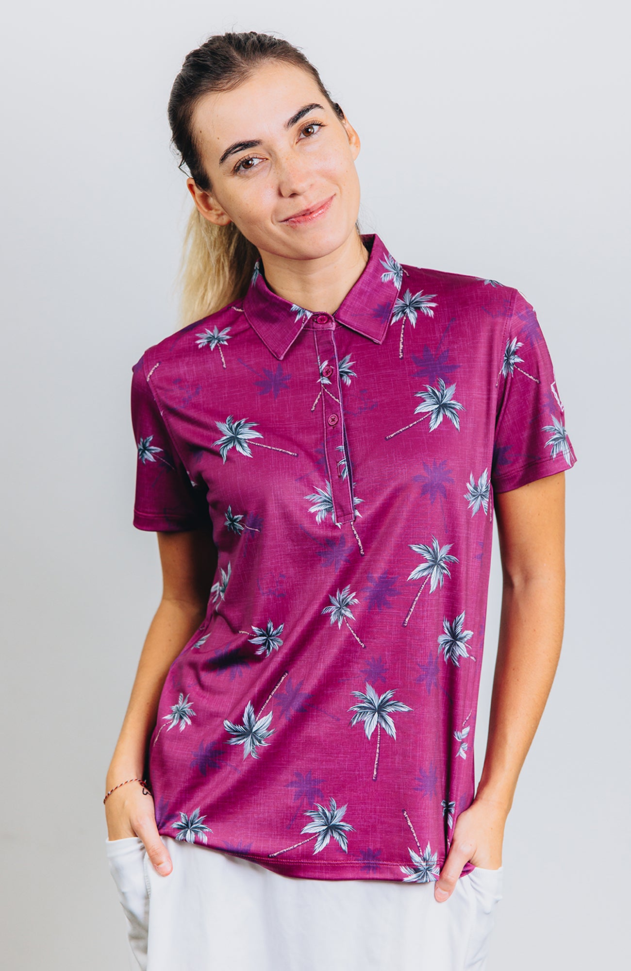 "Berry Coconut Grove" - OGA Women's Polo - Purple Lilikoi