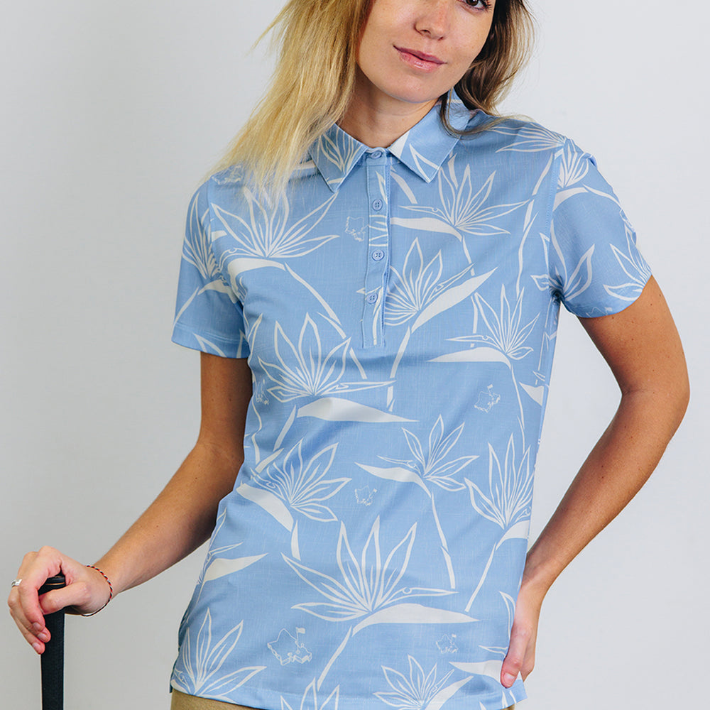 
                      
                        "Birdies of Paradise" Icy Shale Blue - OGA Women's Polo - Shale Blue / Snow Cap White
                      
                    