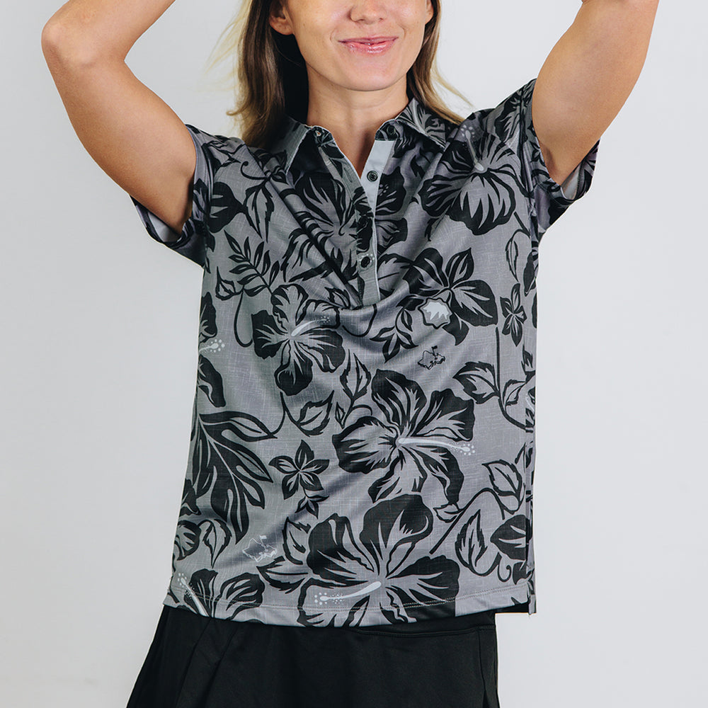 
                      
                        "Bloom" Black Smoke - OGA Women's Polo - Black Obsidian / Gray Smoke
                      
                    