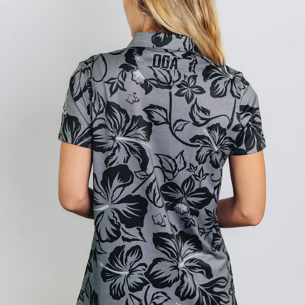 
                      
                        "Bloom" Black Smoke - OGA Women's Polo - Black Obsidian / Gray Smoke
                      
                    