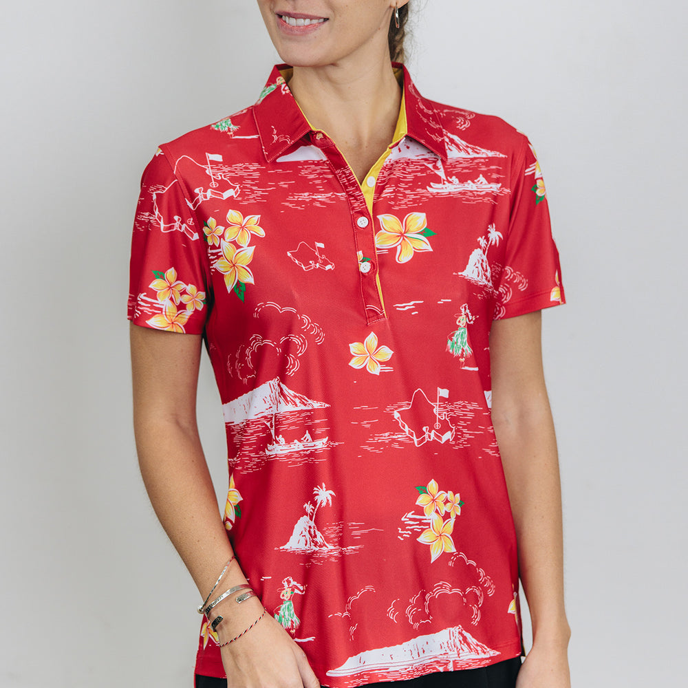 
                      
                        "Classic Scenic" Red Sunset - OGA Women's Polo - Deep Red
                      
                    