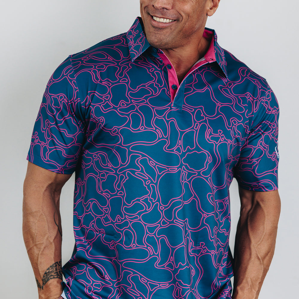 "Island Coral" Contrast - OGA Men's Polo - Deep Blue / Magenta