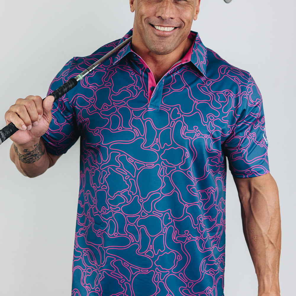 "Island Coral" Contrast - OGA Men's Polo - Deep Blue / Magenta