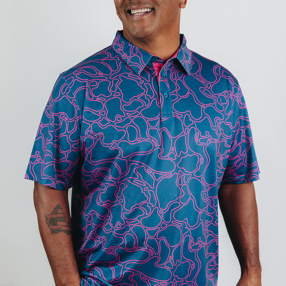 
                      
                        "Island Coral" Contrast - OGA Men's Polo - Deep Blue / Magenta
                      
                    