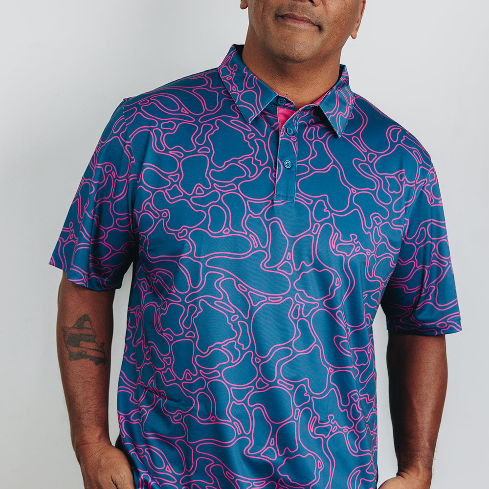 
                      
                        "Island Coral" Contrast - OGA Men's Polo - Deep Blue / Magenta
                      
                    