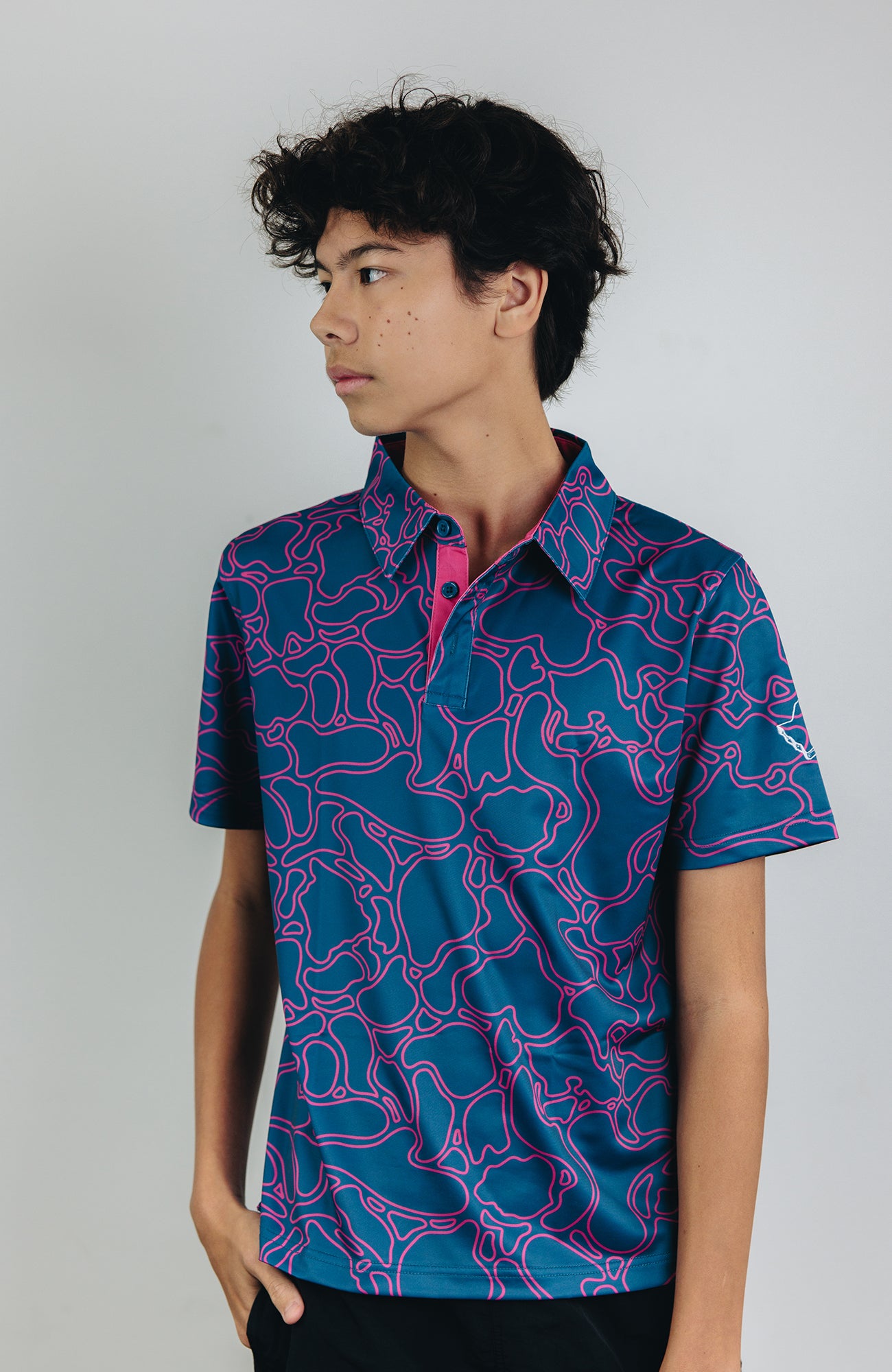 "Island Coral" Contrast - OGA Youth Polo - Deep Blue / Magenta