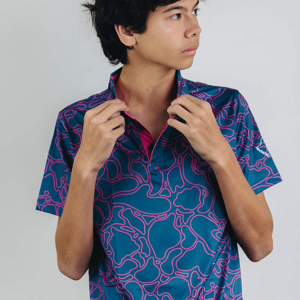 "Island Coral" Contrast - OGA Youth Polo - Deep Blue / Magenta