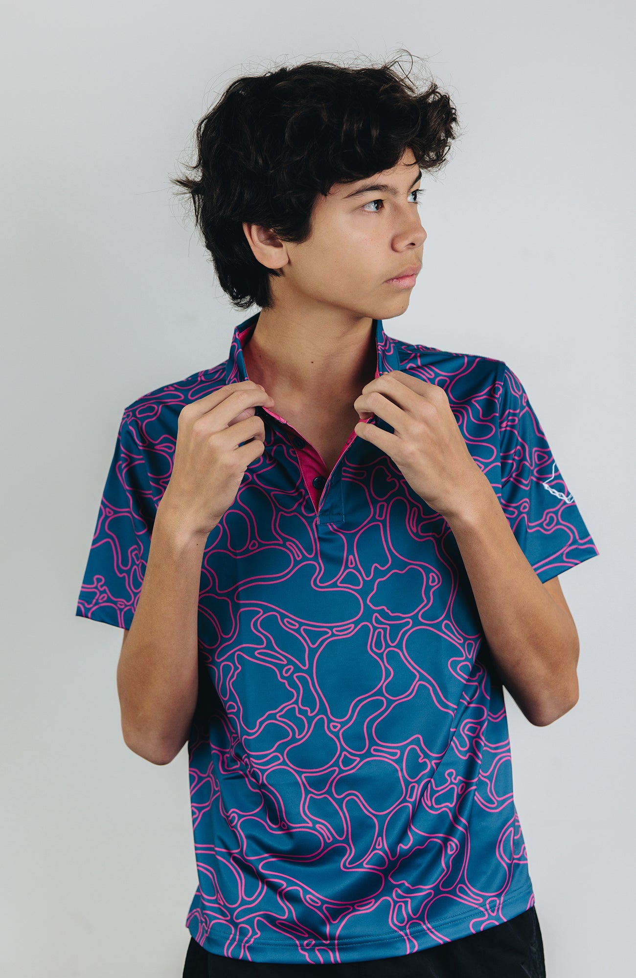 "Island Coral" Contrast - OGA Youth Polo - Deep Blue / Magenta