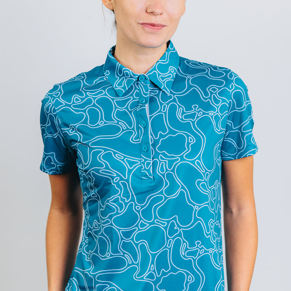 "Island Coral" Dark Teal - OGA Women's Polo - Dark Teal / Silver