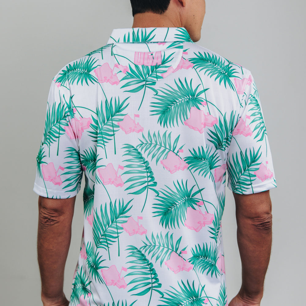 "It's About Time" White Tropics - OGA Men's Polo - White / Pink / Green