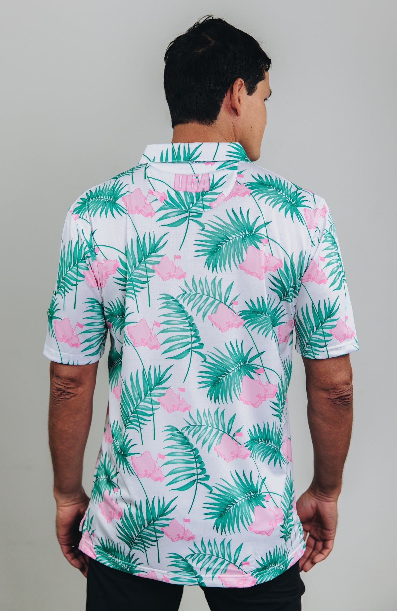 "It's About Time" White Tropics - OGA Men's Polo - White / Pink / Green