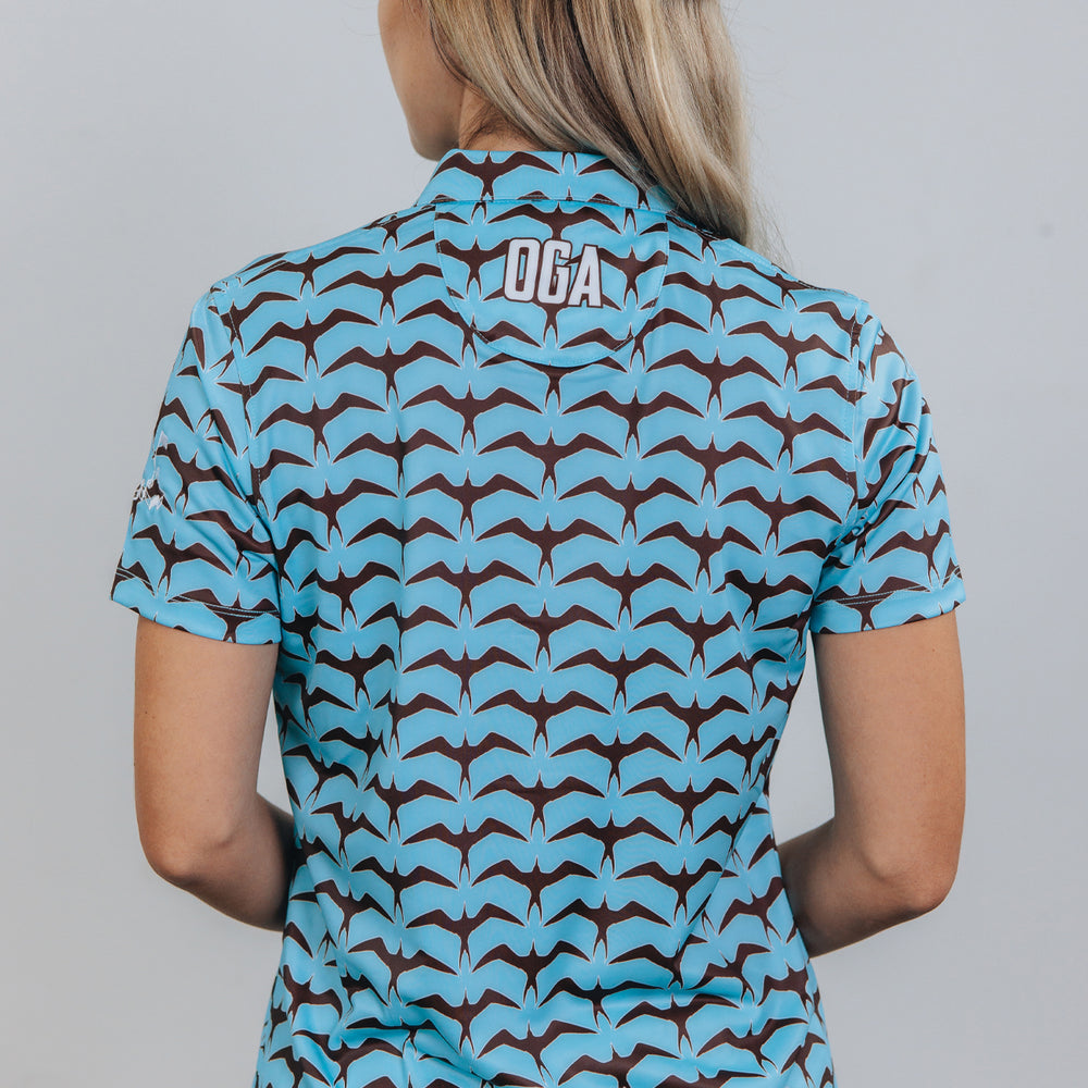 
                      
                        "Iwa Flock" Chocolate Sky - OGA Women's Polo - Chocolate Brown / Sky Blue
                      
                    