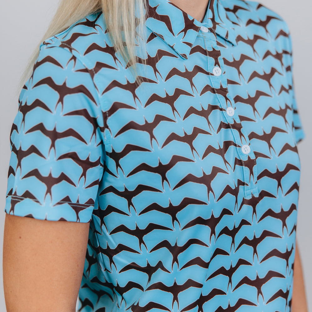 
                      
                        "Iwa Flock" Chocolate Sky - OGA Women's Polo - Chocolate Brown / Sky Blue
                      
                    