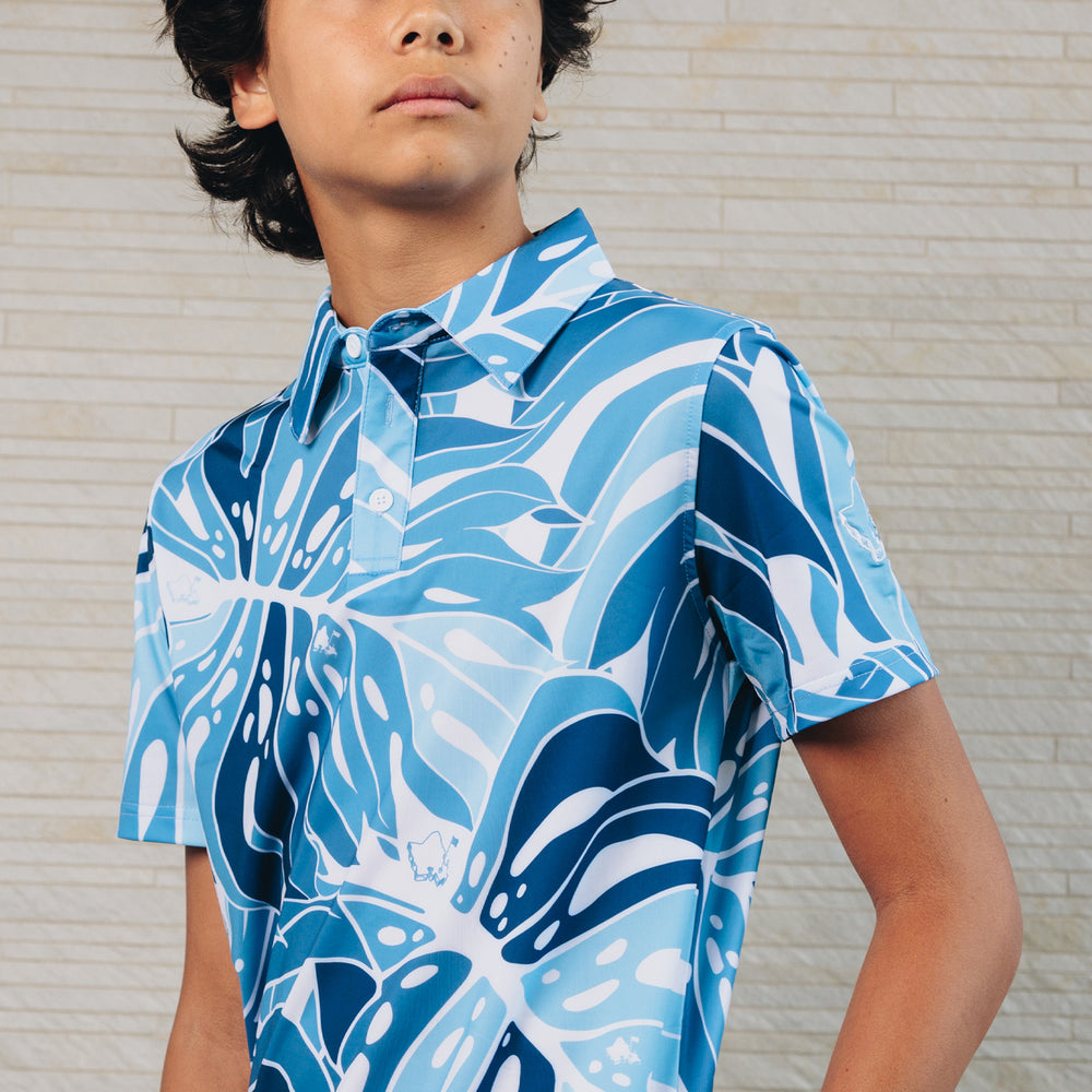 "Monstera 2.0" Variegated Slate - OGA Youth Polo - Slate Blues