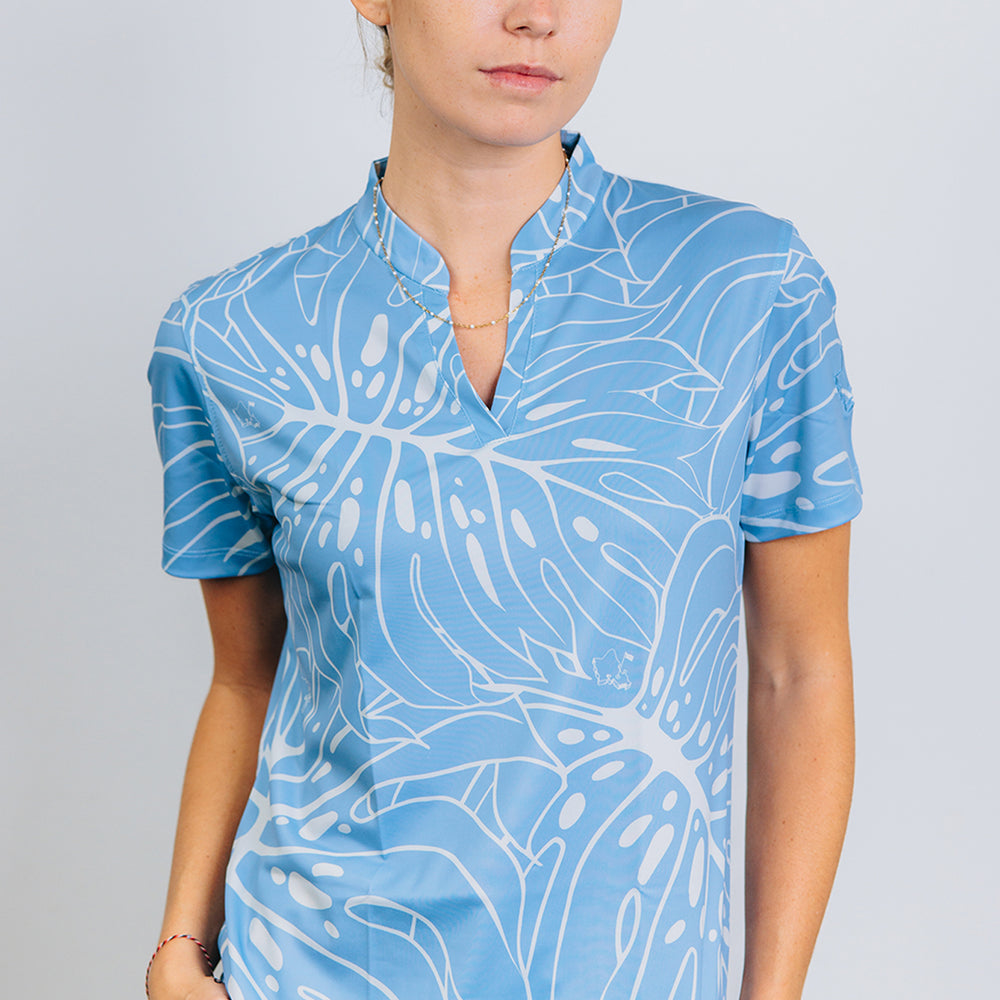 "Monstera 3.0" Blue Smoke - OGA Women's Polo - Blue Smoke / Off White