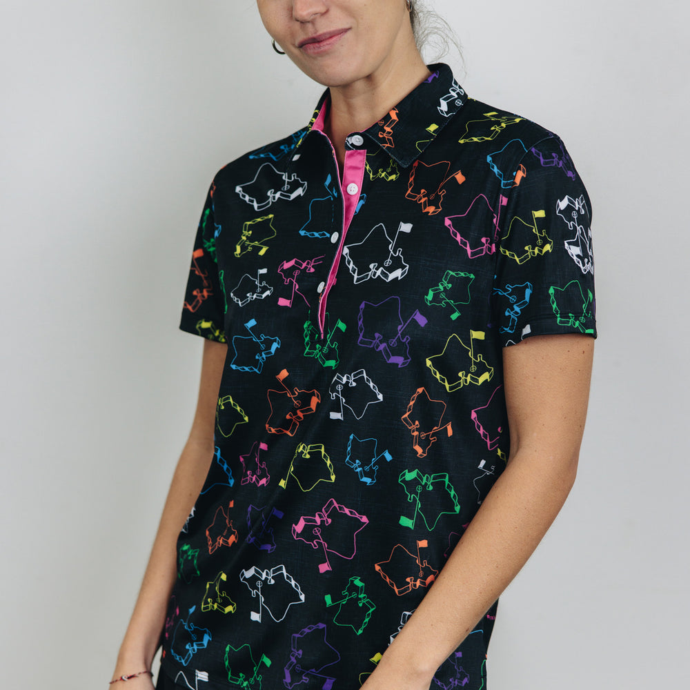 "Scattered Logo" Flavors - OGA Women's Polo - Multi / Black