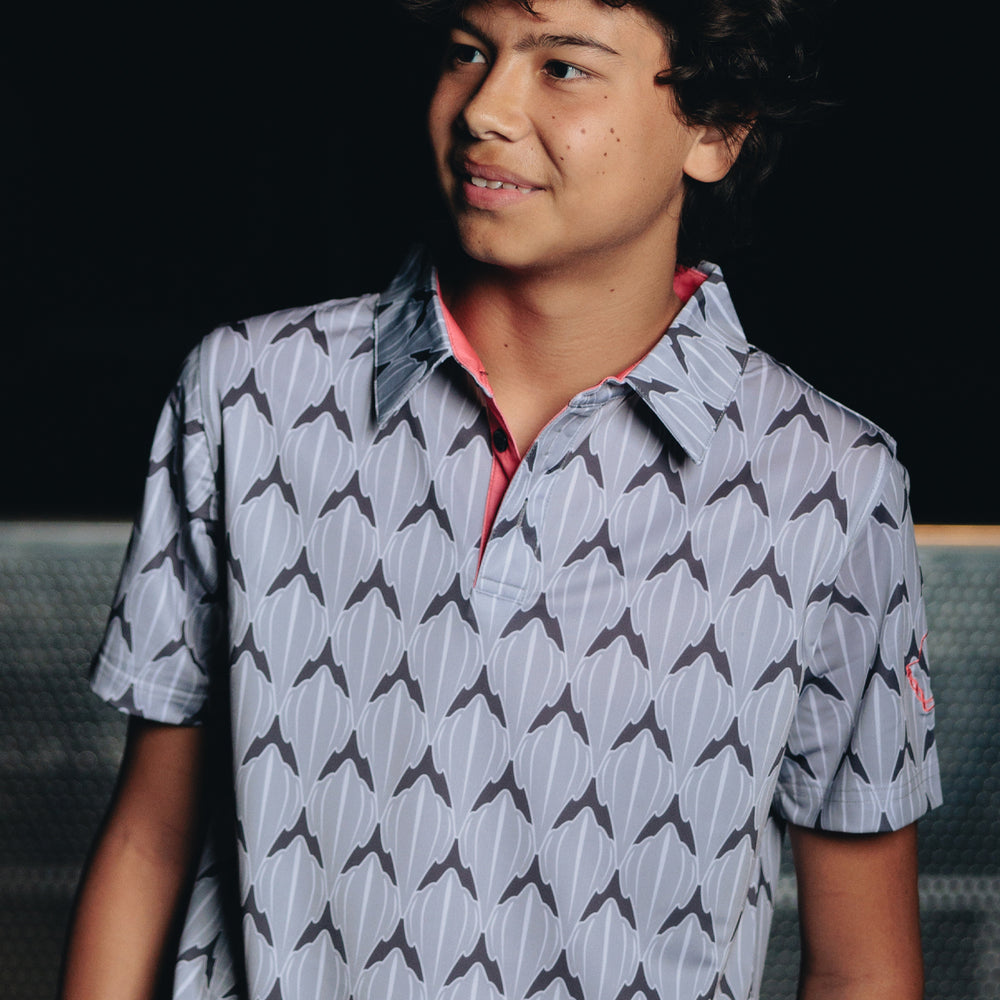 
                      
                        "Shark Skin" Steel Gray - OGA Youth Polo - Steel Gray / Coral Pop
                      
                    