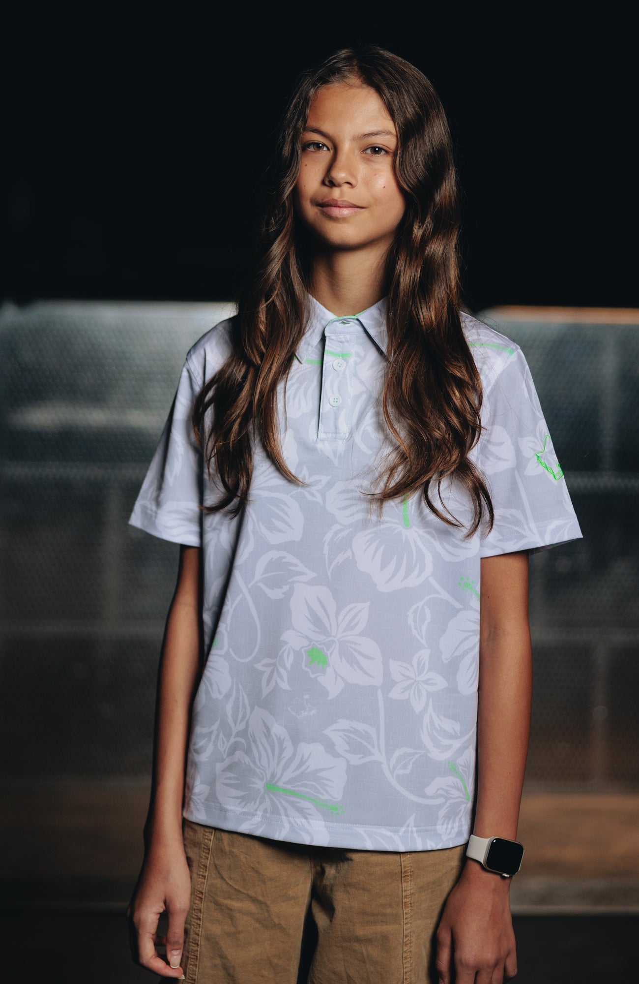 "Silver Mint Bloom" - OGA Youth Polo - Silver / Neon Mint