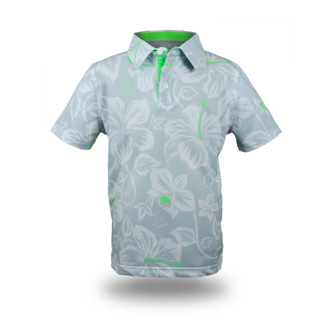 "Silver Mint Bloom" - OGA Youth Polo - Silver / Neon Mint