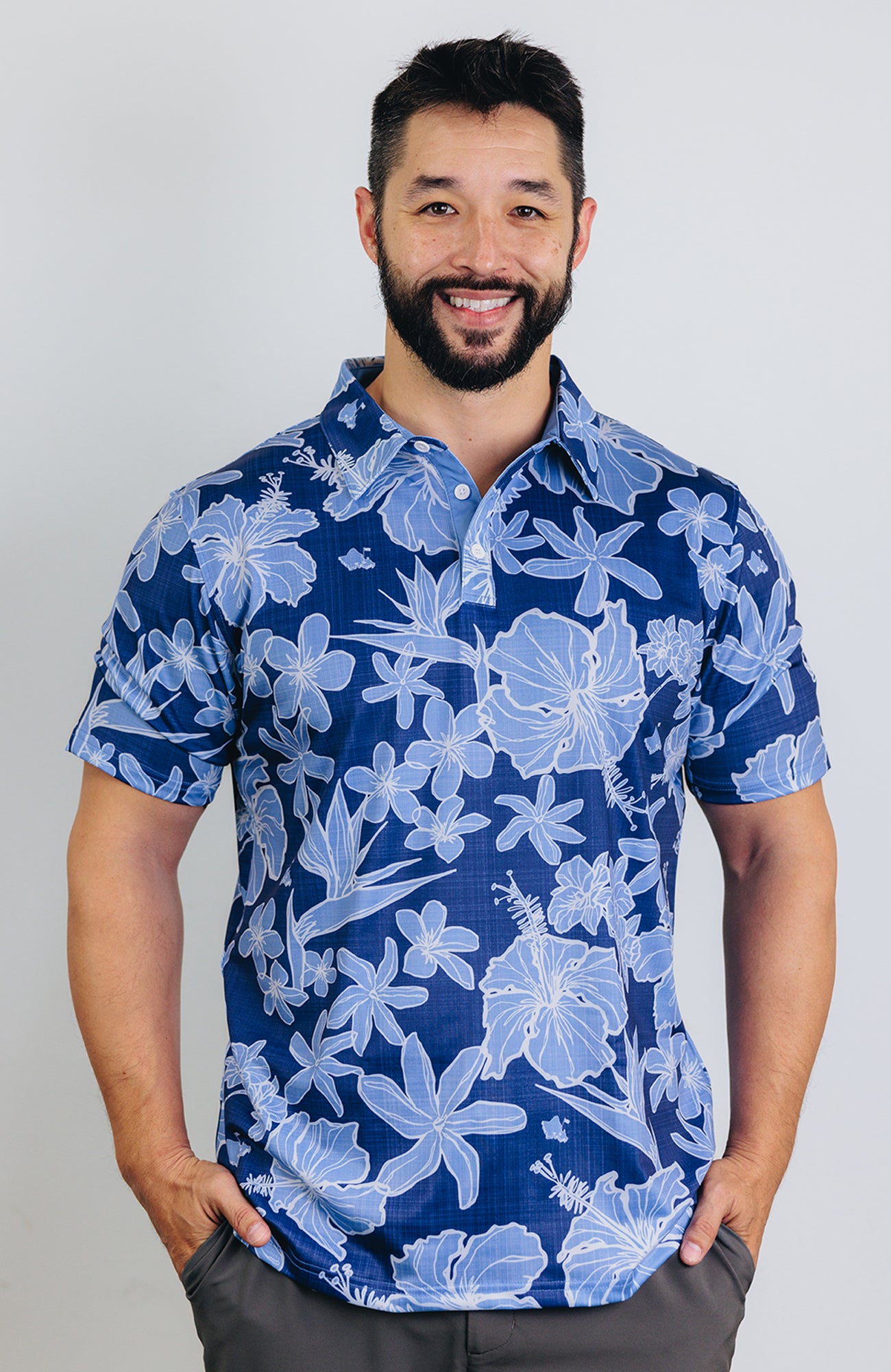 "Sketchy Floral" Deep Sea - OGA Men's Polo - Deep Blue