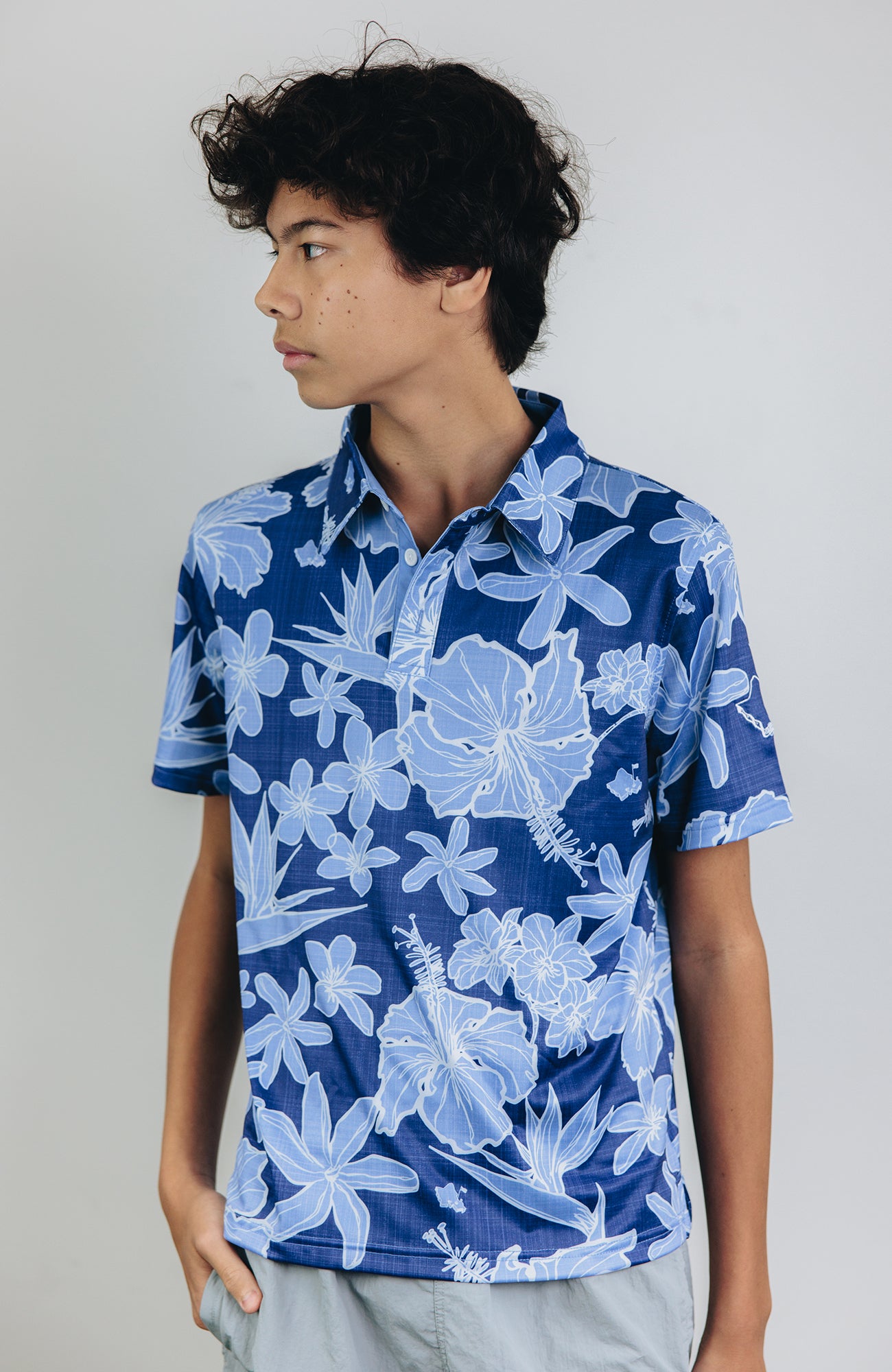 "Sketchy Floral" Deep Sea - OGA Youth Polo - Deep Blue