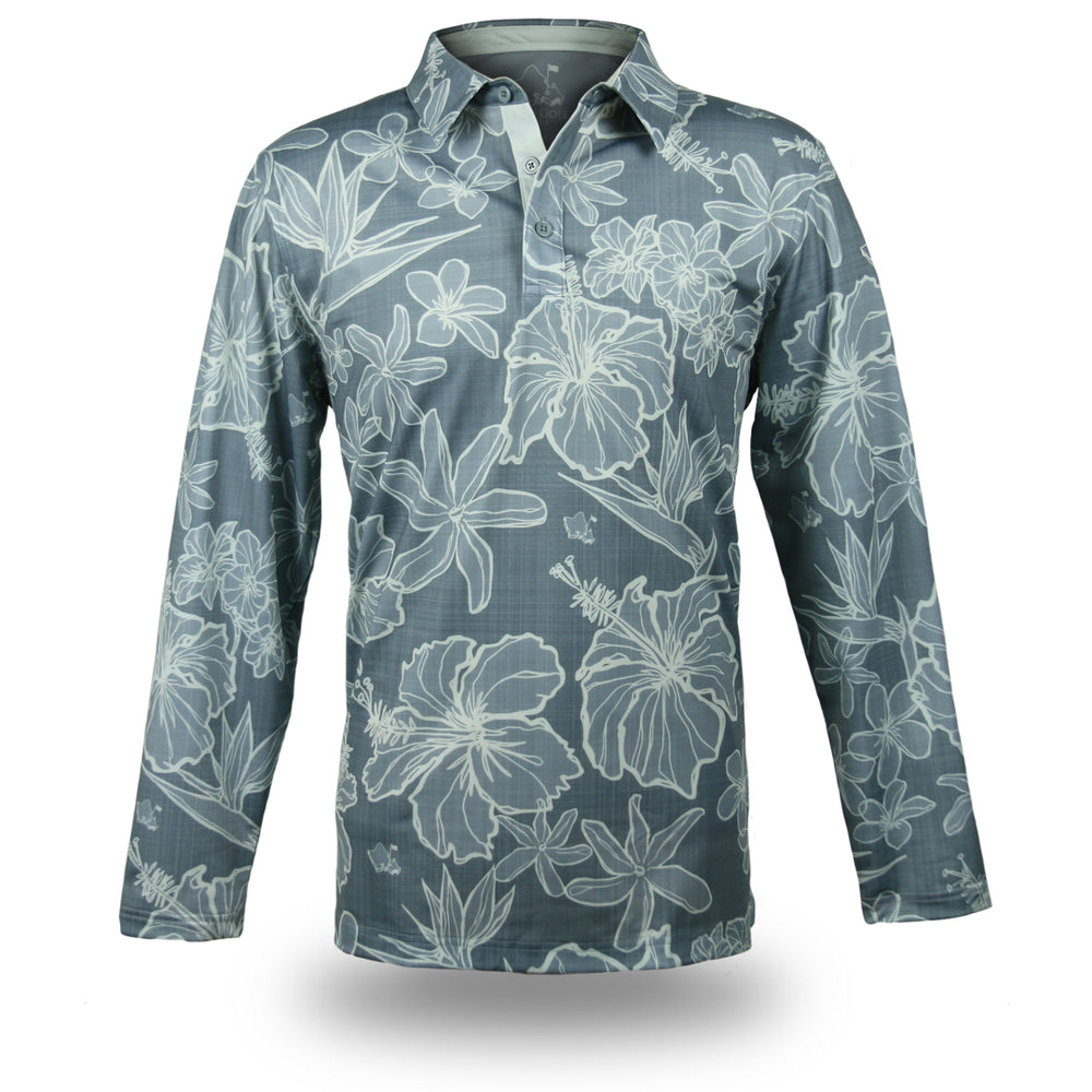 
                      
                        "Sketchy Floral" Downtown Gray - OGA Men's Long Sleeve Polo - Gray
                      
                    