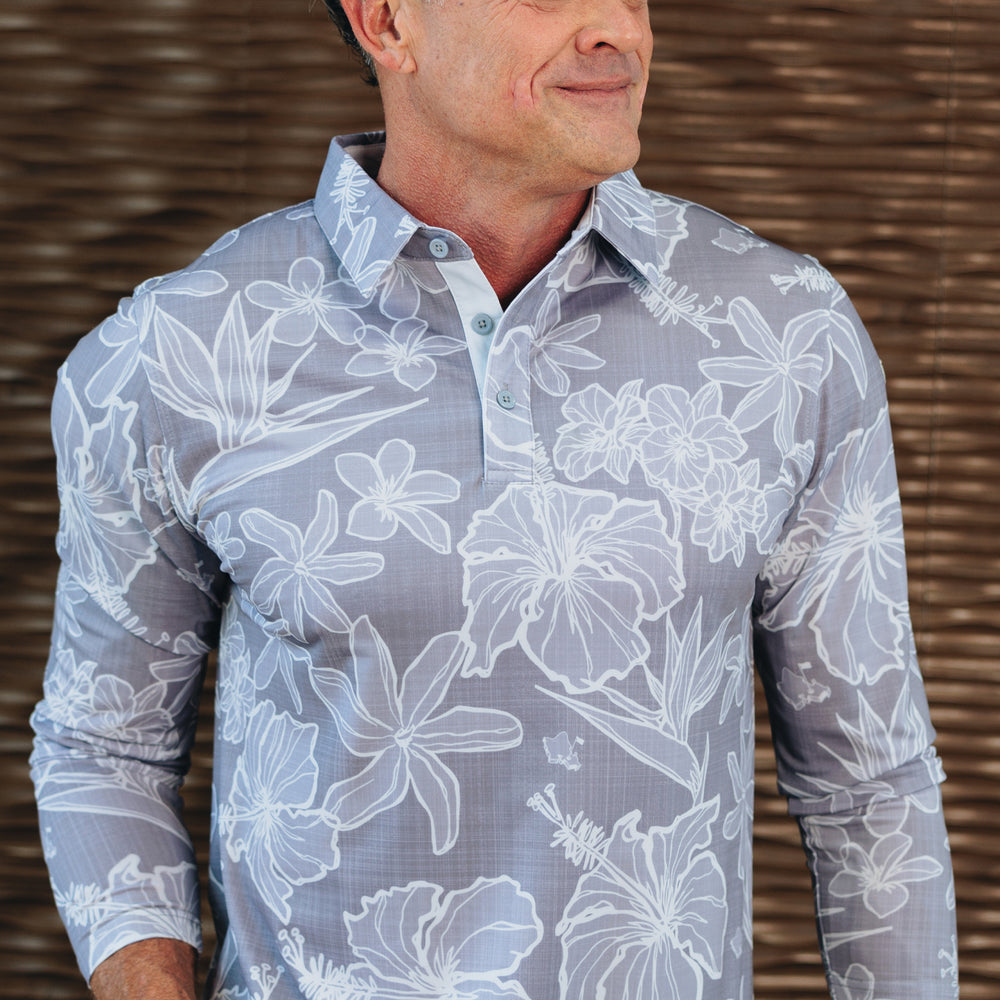 
                      
                        "Sketchy Floral" Downtown Gray - OGA Men's Long Sleeve Polo - Gray
                      
                    