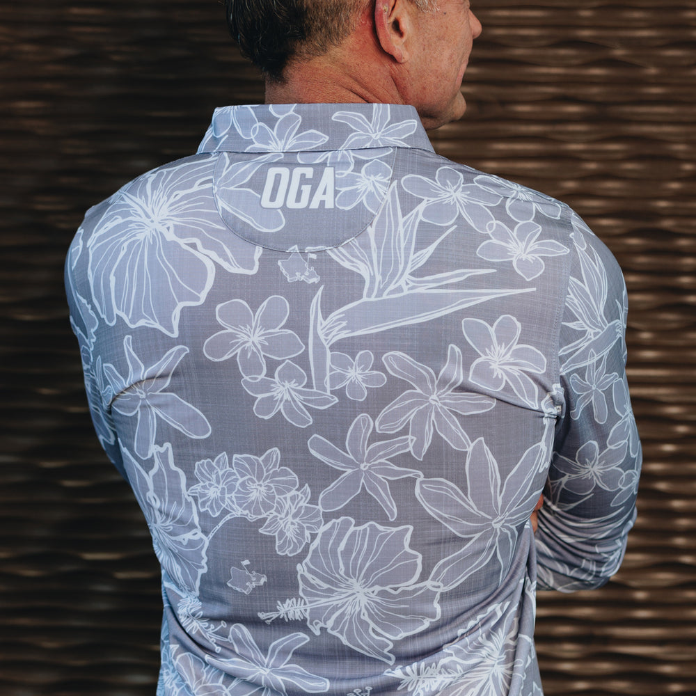 
                      
                        "Sketchy Floral" Downtown Gray - OGA Men's Long Sleeve Polo - Gray
                      
                    