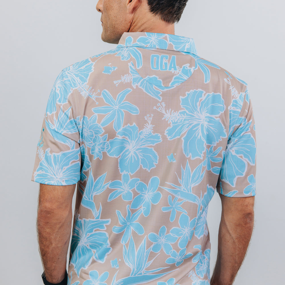 
                      
                        "Sketchy Floral Sandy Aqua" - OGA Men's Polo - Sand and Aqua
                      
                    