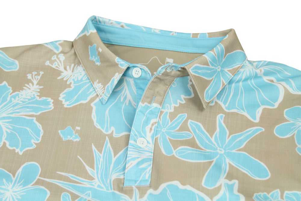 
                      
                        "Sketchy Floral Sandy Aqua" - OGA Men's Polo - Sand and Aqua
                      
                    