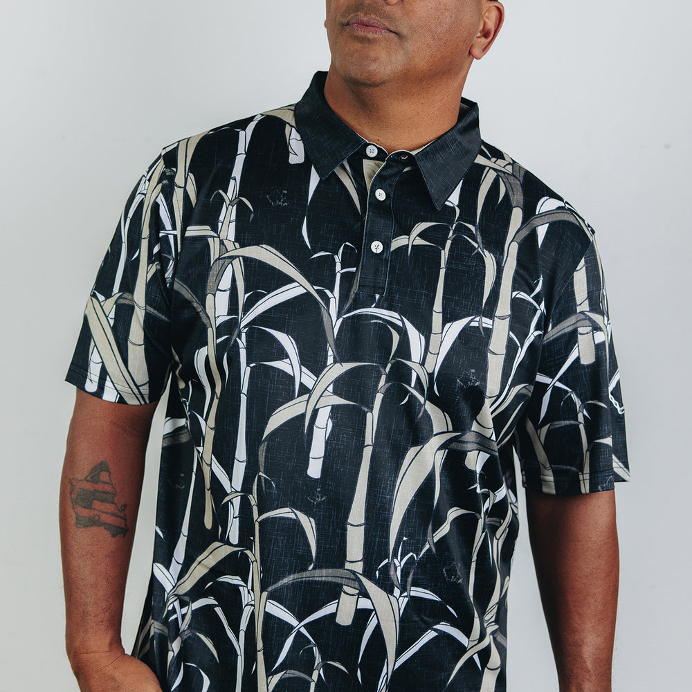 
                      
                        "Sugar Cane" Black n Tan - OGA Men's Polo - Obsidian Black / Tan
                      
                    