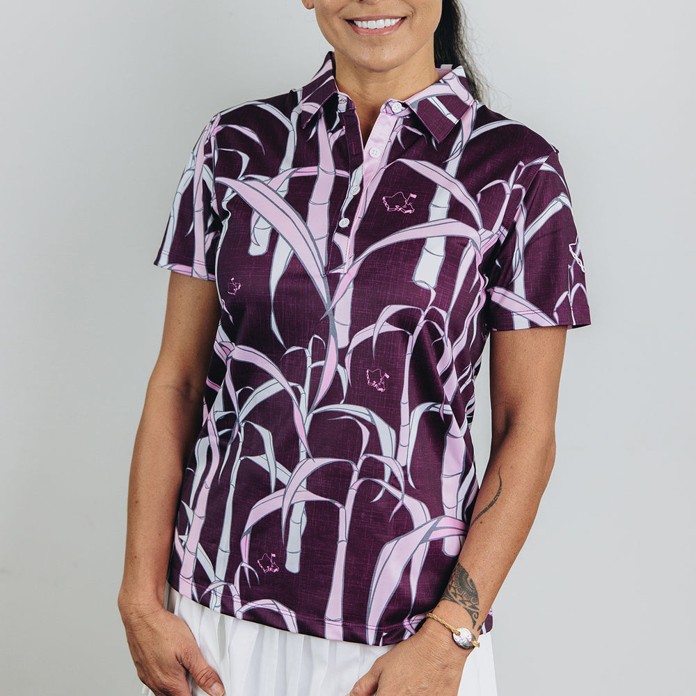 "Sugar Cane" Wine n Rosé - OGA Women's Polo - Burgundy / Pink