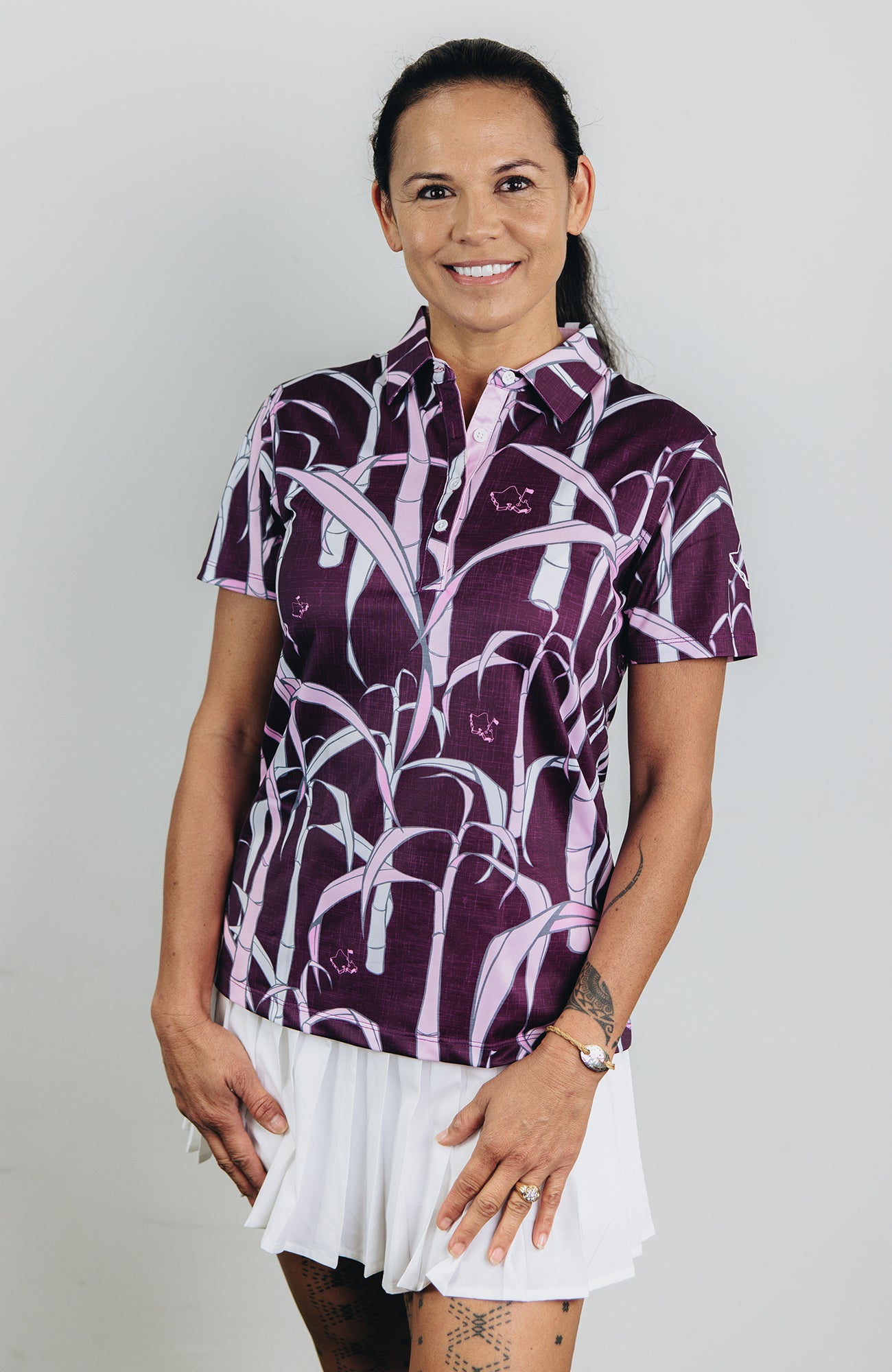 "Sugar Cane" Wine n Rosé - OGA Women's Polo - Burgundy / Pink