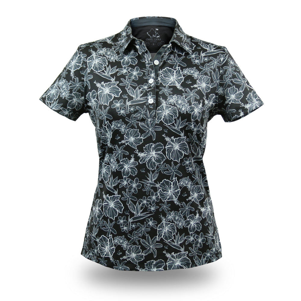 "Small Kine Sketchy Onyx" - OGA Women's Polo - Onyx Black