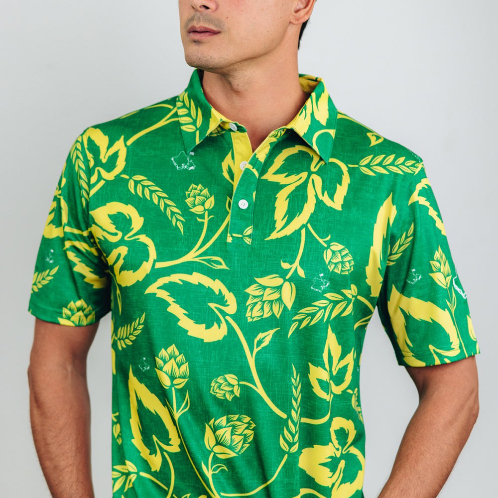 "Wasters 4.0" Local Hops - OGA Men's Polo - Green / Gold