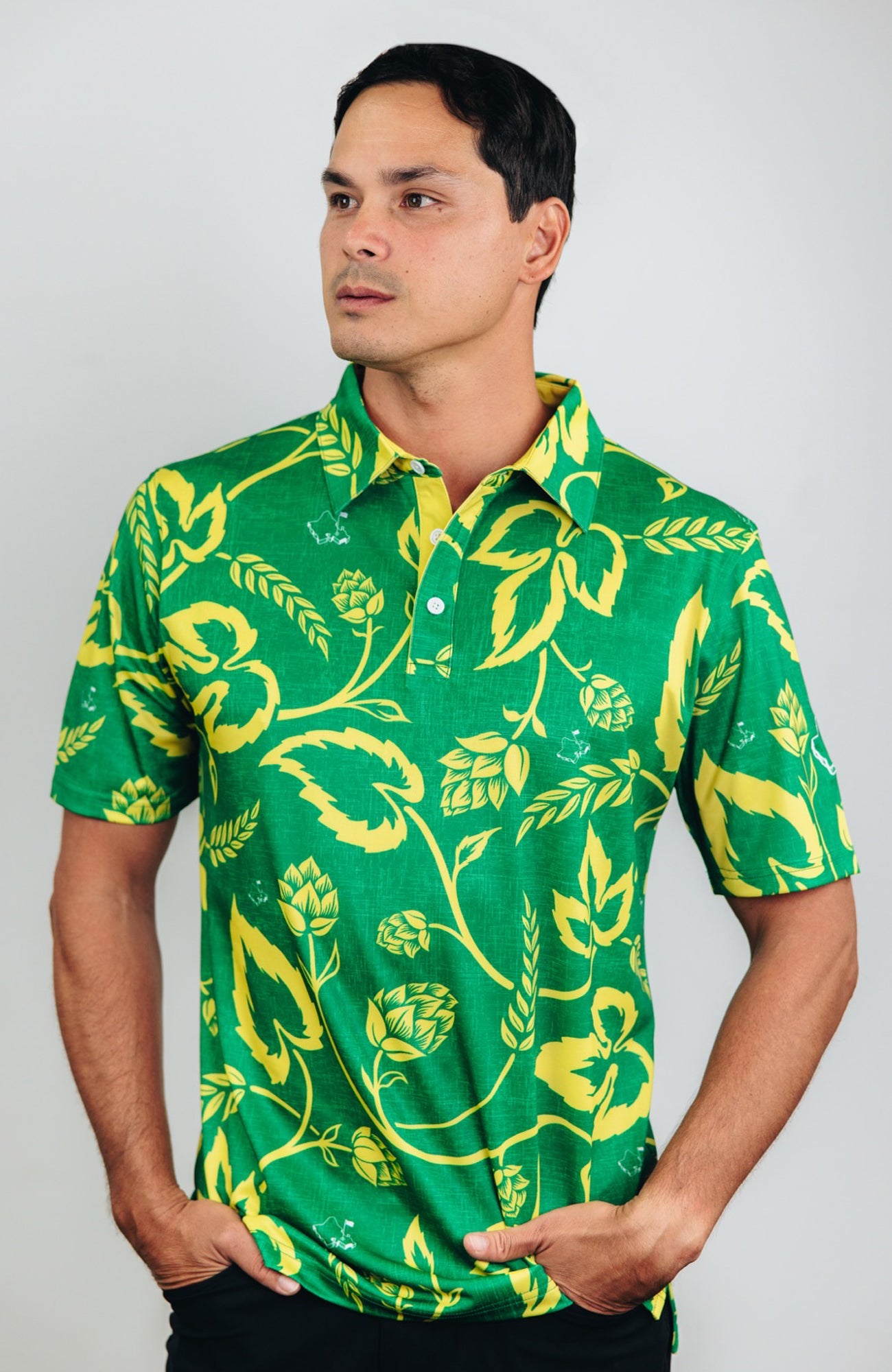 "Wasters 4.0" Local Hops - OGA Men's Polo - Green / Gold