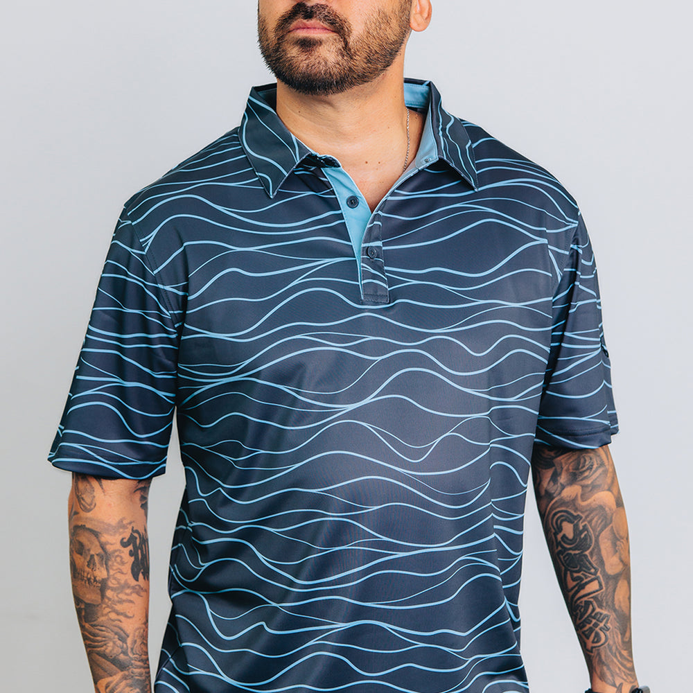 
                      
                        "Wavy" Tiger Shark Gray - OGA Men's Polo - Shark Gray / Sky Blue
                      
                    