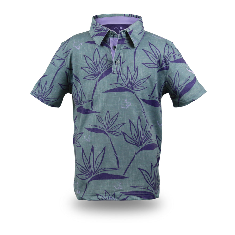 "Birdies of Paradise" Graphite Ube - OGA Youth Polo - Graphite Gray / Ube Purple