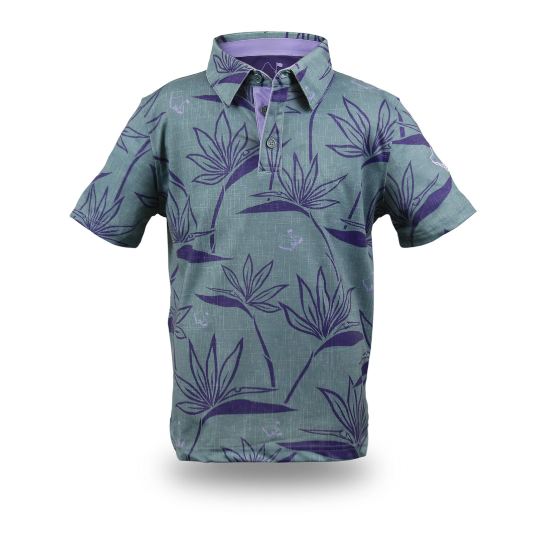 "Birdies of Paradise" Graphite Ube - OGA Youth Polo - Graphite Gray / Ube Purple