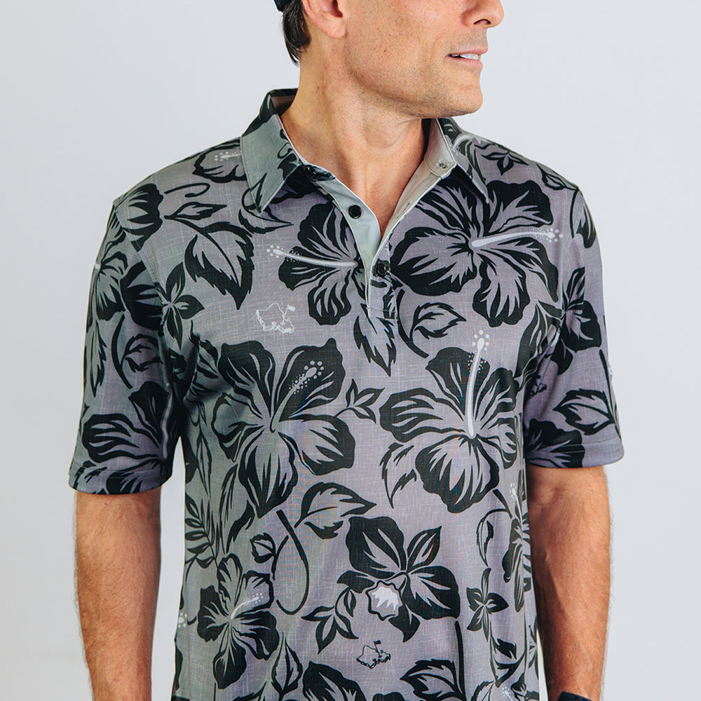 
                      
                        "Bloom" Black Smoke - OGA Men's Polo - Black Obsidian / Gray Smoke
                      
                    