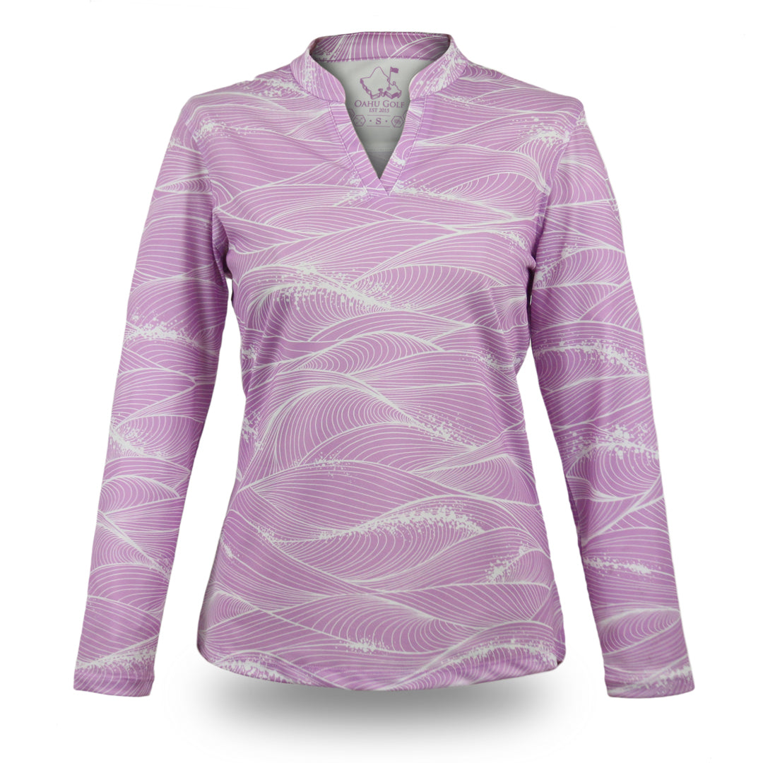 "Fluid" Lavender White - OGA Women's Long Sleeve Polo - Lavender / White