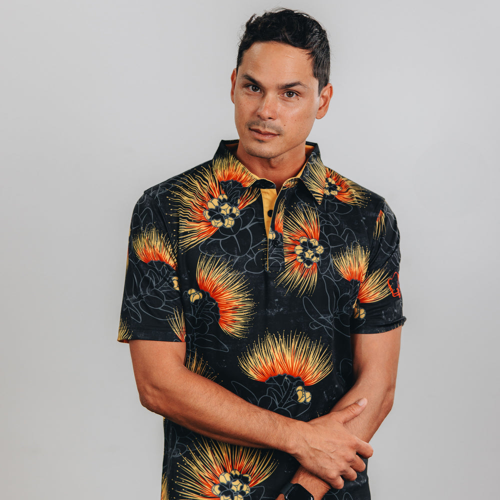 
                      
                        "Ohia Lehua" Amber Red - OGA Men's Polo - Black Amber
                      
                    