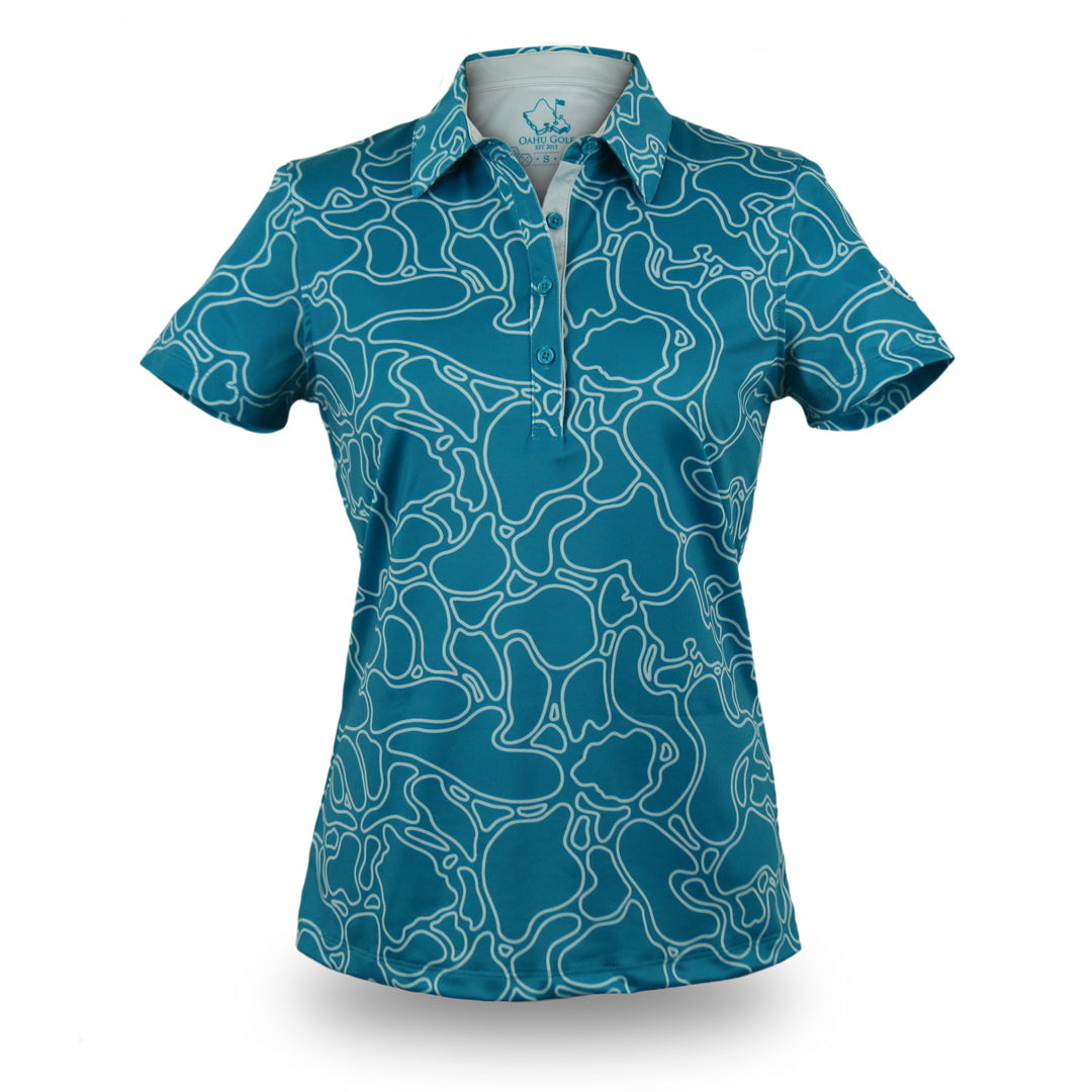 "Island Coral" Dark Teal - OGA Women's Polo - Dark Teal / Silver