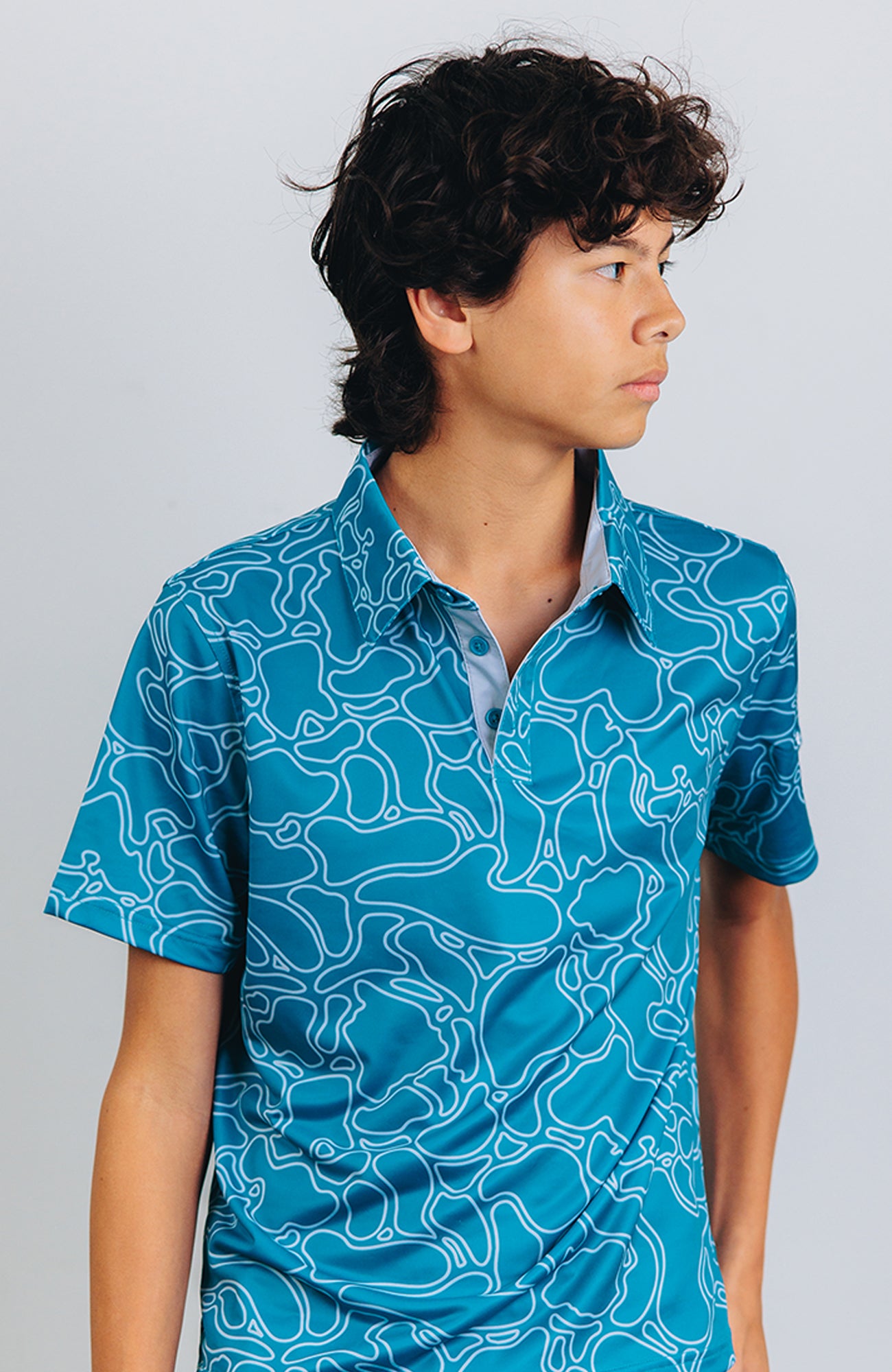 "Island Coral" Dark Teal - OGA Youth Polo - Dark Teal / Silver