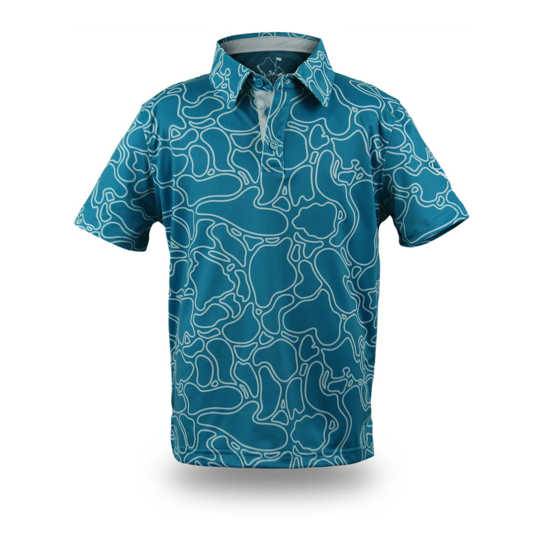 "Island Coral" Dark Teal - OGA Youth Polo - Dark Teal / Silver