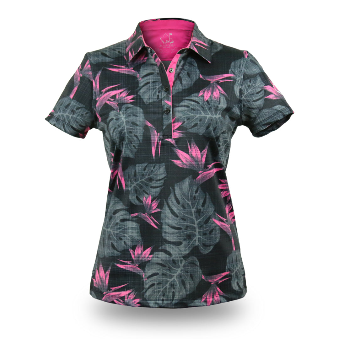 "Jungle Under Par" - OGA Women's Collared Polo - Black Pink