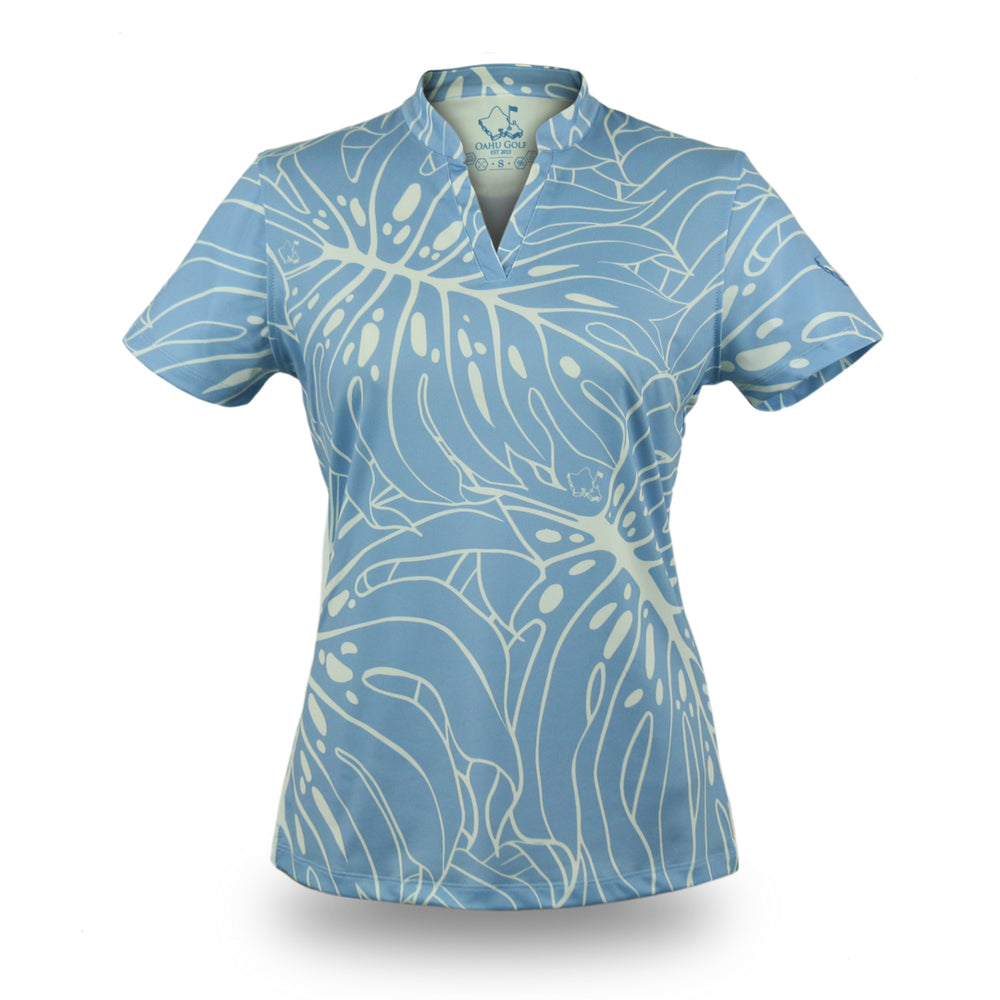 "Monstera 3.0" Blue Smoke - OGA Women's Polo - Blue Smoke / Off White