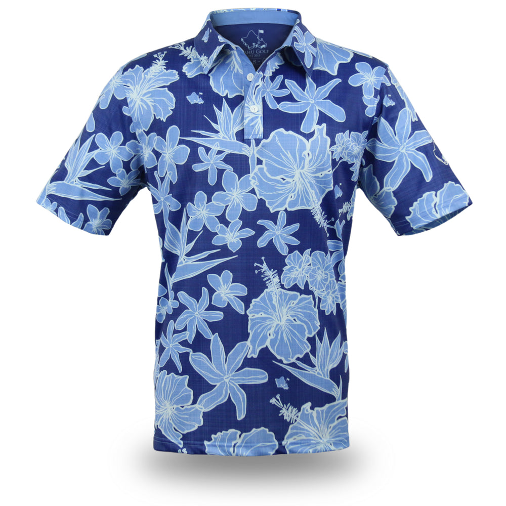 "Sketchy Floral" Deep Sea - OGA Men's Polo - Deep Blue