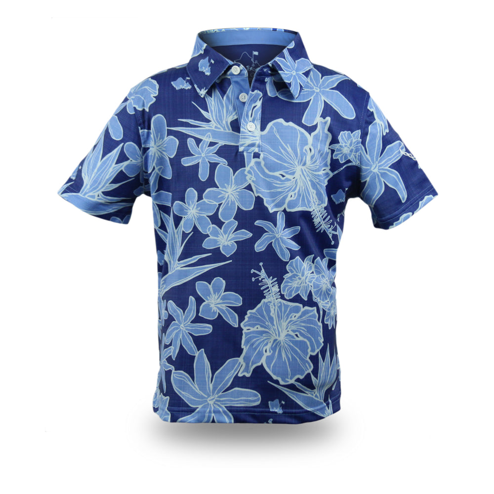 "Sketchy Floral" Deep Sea - OGA Youth Polo - Deep Blue