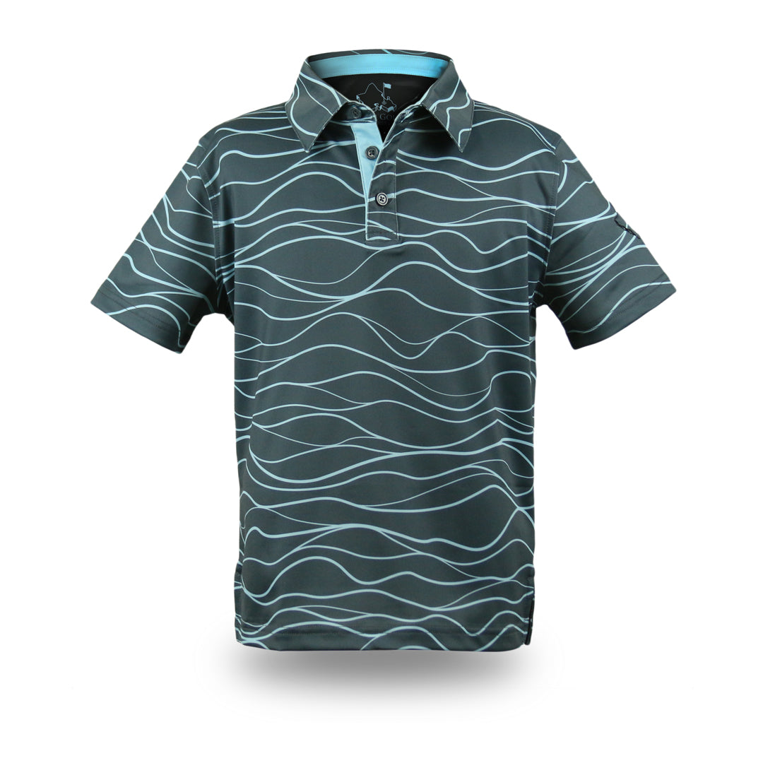 "Wavy" Tiger Shark Gray - OGA Youth Polo - Shark Gray / Sky Blue